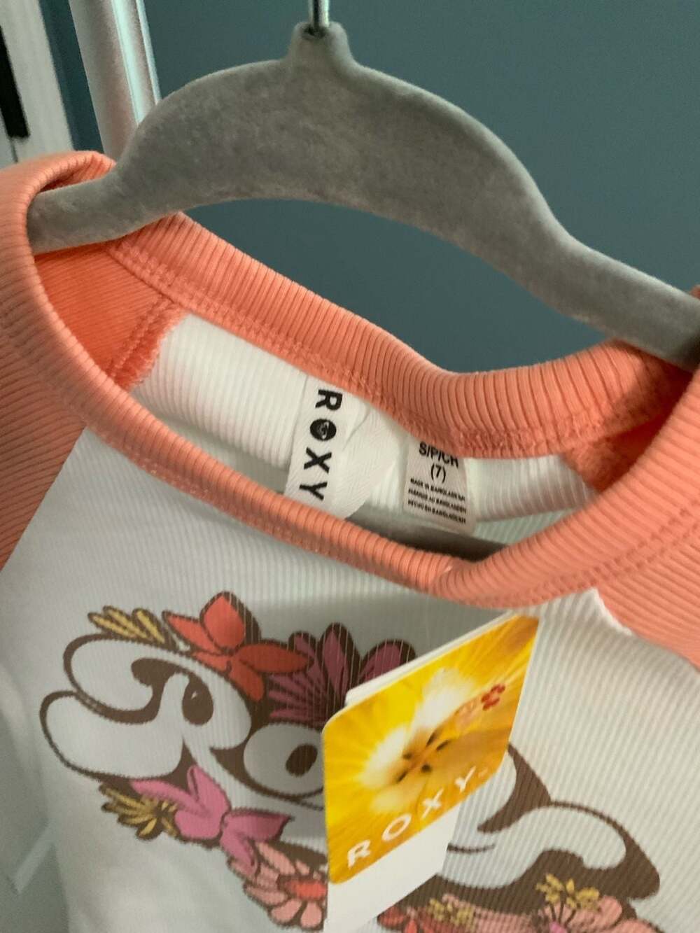 Roxy Bouquet Graphic Raglan Baby Tee Girls Size 7 White